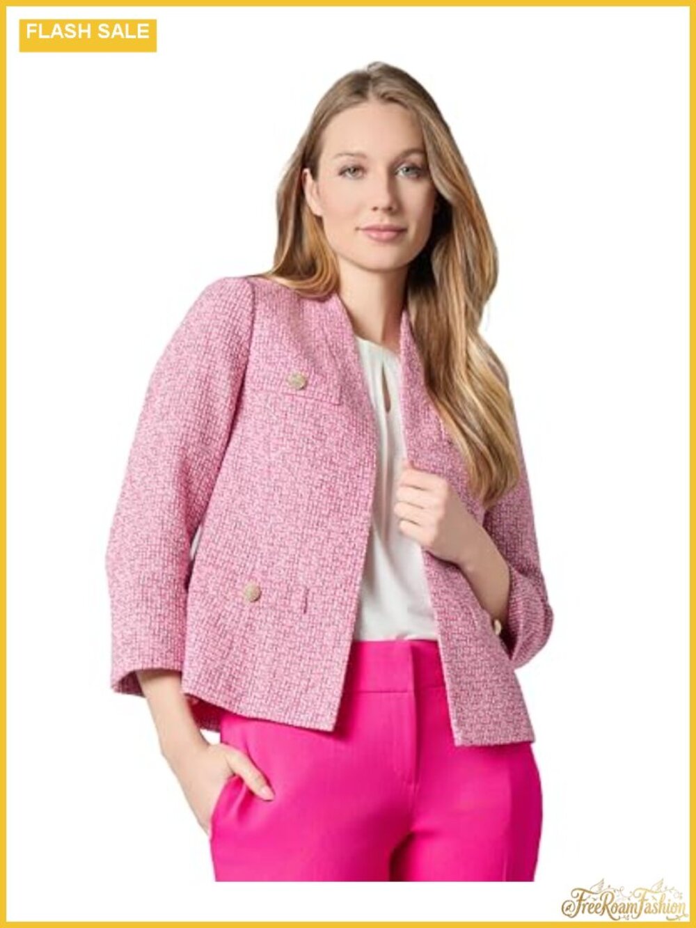 Tweed Four Pocket Collarless Blazer Business Casual